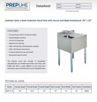 Prepline Stainless Steel 1 Bowl Underbar Hand Sink with Faucet and Right Drainboard- 24" x 18" - Image 2