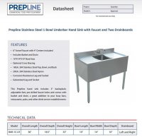 Prepline Stainless Steel 1 Bowl Underbar Hand Sink with Faucet and Two Drainboards - 36" x 18" - Image 2