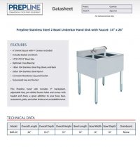 Prepline Stainless Steel 2 Bowl Underbar Hand Sink with Faucet- 14" x 26" - Image 2