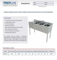 Prepline Stainless Steel 3 Bowl Underbar Hand Sink with Faucet and Left Drainboard - 48" x 18" - Image 2