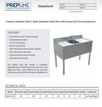 Prepline Stainless Steel 1 Bowl Underbar Hand Sink with Faucet and Two Drainboards - 60" x 18" - Image 2