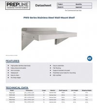 Prepline PWS-1872 18"X72" Stainless Steel Wall-Mount Shelf - Image 2