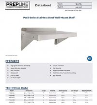 Prepline PWS-1460-PR 14"D x 60"L Stainless Steel Wall-Mount Shelf with Pot Rack - Image 2