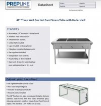 Prepline 48" Three Well Gas Hot Food Steam Table with Undershelf - Image 2