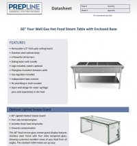 Prepline 60" Four Well Gas Hot Food Steam Table with Undershelf - Image 2