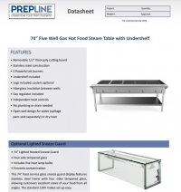 Prepline 74" Five Well Gas Hot Food Steam Table with Undershelf - Image 2