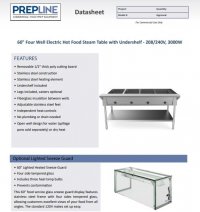 Prepline 60" Four Well Electric Hot Food Steam Table with Undershelf - 208/240V, 3000W - Image 2