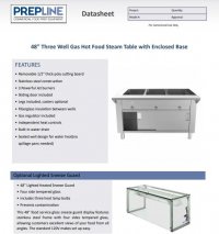 Prepline 48" Three Well Gas Hot Food Steam Table with Enclosed Base and Sliding Doors - Image 2