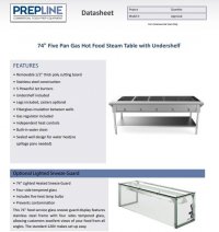 Prepline 74" Five Well Gas Hot Food Steam Table with Undershelf - Image 2