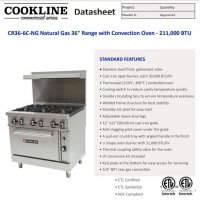 Cookline CR36-6C-NG Natural Gas 36" Range with Convection Oven - 211,000 BTU - Image 2
