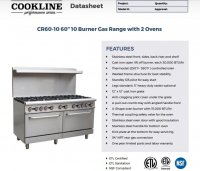 Cookline CR60-10 60" 10 Burner Gas Range with 2 Ovens - 362,000 BTU - Image 2