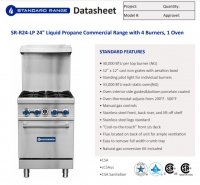 Standard Range SR-R24-LP 24" Natural Gas Commercial Range with 4 Burner, 1 Oven - 153,000 BTU - Image 2