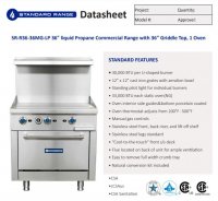 Standard Range SR-R36-36MG-LP 36" Liquid Propane Commercial Range with 36" Griddle Top, 1 Oven - 123,000 BTU - Image 2