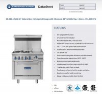 Standard Range SR-R36-12MG-NG 36" Natural Gas Commercial Range with 2 Burner, 12" Griddle, 1 Oven - 153,000 BTU - Image 2