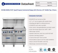 Standard Range SR-R48-24MG-LP 48" Liquid Propane Commercial Range with 4 Burner, 24" Griddle, 2 Oven - 246,000 BTU - Image 2