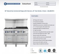 Standard Range SR-R48-24CB-NG 48" Natural Gas Commercial Range with 4 Burners, 24" Char-Broiler Top, 2 Ovens - 256,000 BTU - Image 2