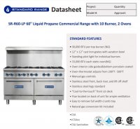 Standard Range SR-R60-LP 60" Liquid Propane Commercial Range with 10 Burner, 2 Oven - 366,000 BTU - Image 2
