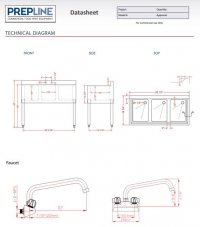Prepline Stainless Steel 3 Bowl Underbar Hand Sink and Faucet- 36" x 18" - Image 3