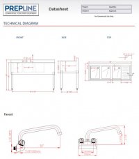 Prepline Stainless Steel 3 Bowl Underbar Hand Sink with Faucet and Right Drainboard - 48" x 18" - Image 3