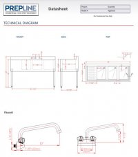 Prepline Stainless Steel 3 Bowl Underbar Hand Sink with Faucet and Left Drainboard - 48" x 18" - Image 3