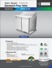 Serv-Ware 2 Door Sandwich Prep Unit, 10 Pan SP36-8-HC 9.5 cu. ft. - Image 2