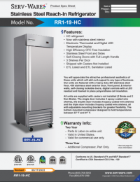 Serv-Ware One Door Reach-In Refrigerator RR1-19-HC - Image 5