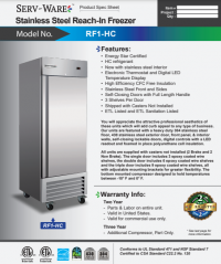 Serv-Ware One Door Reach-In Freezer RF1-HC - Image 5