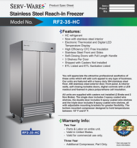 Serv-Ware Two Door Reach-In Freezer RF2-35-HC - Image 5