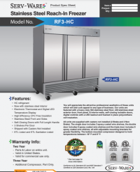 Serv-Ware Three Door Reach-In Freezer RF3-HC - Image 5
