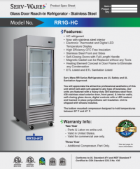 Serv-Ware Glass Door Reach-In Refrigerator - Stainless Steel RR1G-HC - Image 5