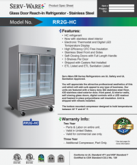 Serv-Ware Reach-In Refrigerator, Two Section RR2G-HC - Image 5