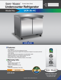 Serv-Ware Undercounter Refrigerator UCR-36-HC 7.7 cu. ft. - Image 2