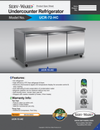 Serv-Ware Undercounter Refrigerator UCR-72-HC 18 cu. ft. - Image 5
