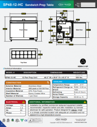 Serv-Ware 2 Door, 12 Pan Sandwich Prep Unit SP48-12-HC 12 cu. ft. - Image 7