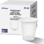 Biocean 32oz Microwaveable Translucent Soup & Deli HEAVY DUTY Combo Containers - 240 Combo pack