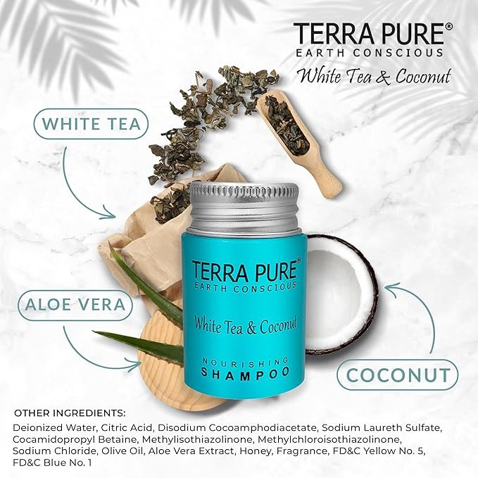 81KU3Y7xkdL._SX679_ Terra Pure White Tea & Coconut Shampoo, Travel Size Hotel Amenities, 1 oz. (Case of 300) - Image 1