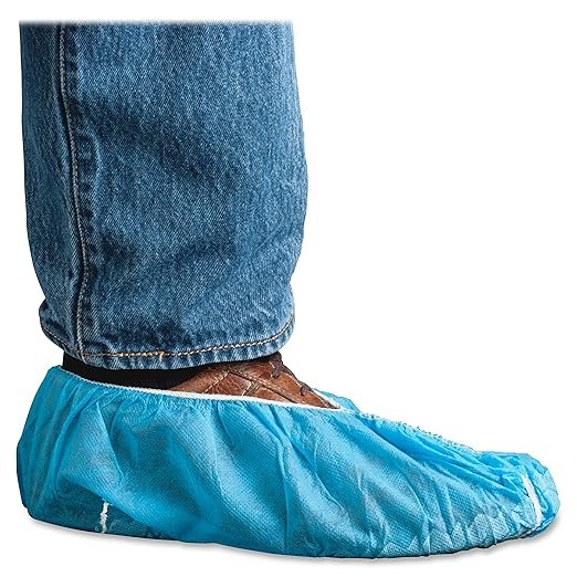 91VVS8xm5jL._SX522_ (1) Safety Zone PolyLite Shoe Covers, Non-Skid Tread, 16-Inch, 100 Bag, 3 Bags/Case Blue -M2105B-N/S-16 - Image 1