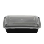 Stackable & Microwaveable containers with Lids, Black Rectangular Plastic Food Containers, 150 Sets, 50x3