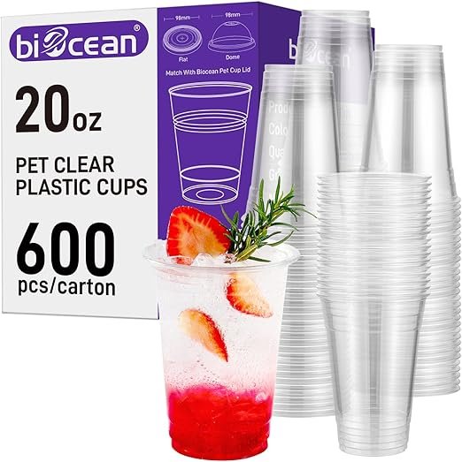 71+6EAWcYoL._AC_SX522_ BIOCEAN 20oz Pet Clear Plastic Cups 98mm, 50 pieces x 12 bags- 600 pieces/case - Image 1