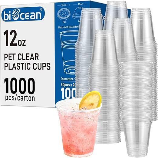 71POyJ01puL._AC_SX522_ BIOCEAN 12oz pet clear plastic cups 98mm, 50 pieces x 20 bags- 1000 pieces - Image 1