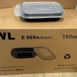 Stackable & Microwaveable containers with Lids, Black Rectangular Plastic Food Containers, 150 Sets, 50x3