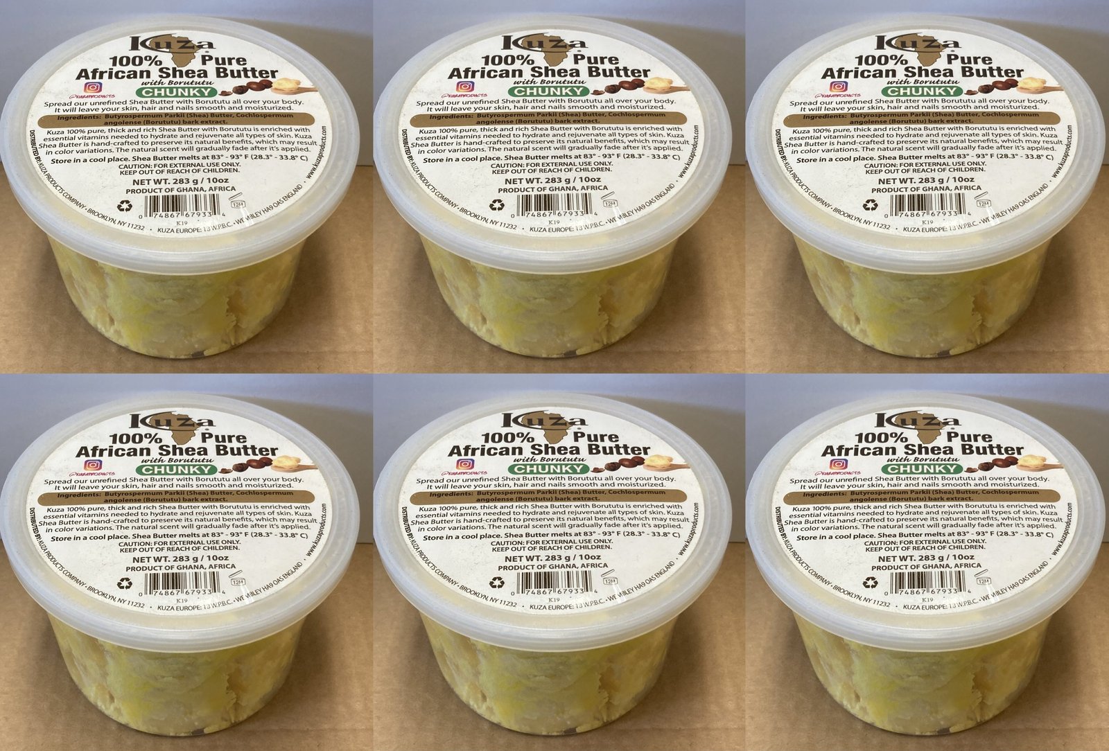 IMG_5895 KUZA 100% PURE African Shea Butter With Borututu CHUNKY- 6 pack Of 10 OZ, Best By:10/2025 - Image 1