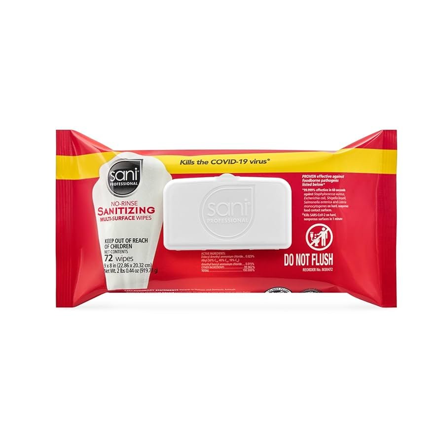 61ISJoYGgJL._UF894,1000_QL80_ Sani Professional 9" x 8" 72 Count No-Rinse Sanitizing Multi-Surface Wipes- 12 CASE - Image 1