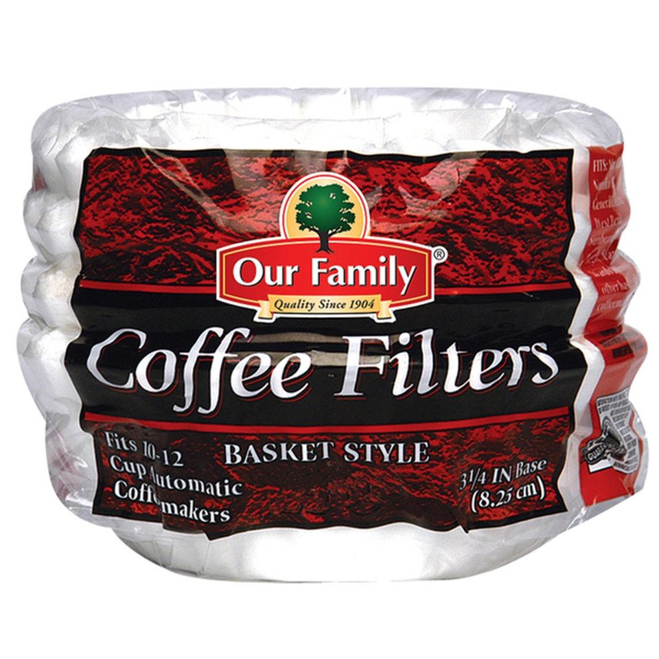 868756__63824 (1) OUR FAMILY Basket Coffee Filters (10-12 Cup) White Fluted Paper Filters 3.25 INCH, 2,400 CASE (24/100 PACK) - Image 1