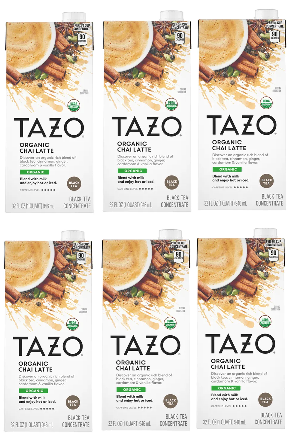 large_87c6371a-a1b4-4405-9557-a44f2187d99d Tazo Organic Chai Latte ORGANIC Black Tea 32 FL OZ, Blend with milk and enjoy hot or iced (6 Pack) - Image 1