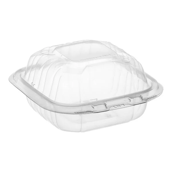 2965126 Dart 6" x 6" x 3" Microwavable Clear Hinged Plastic Take-Out Container - 300/Case - Image 1