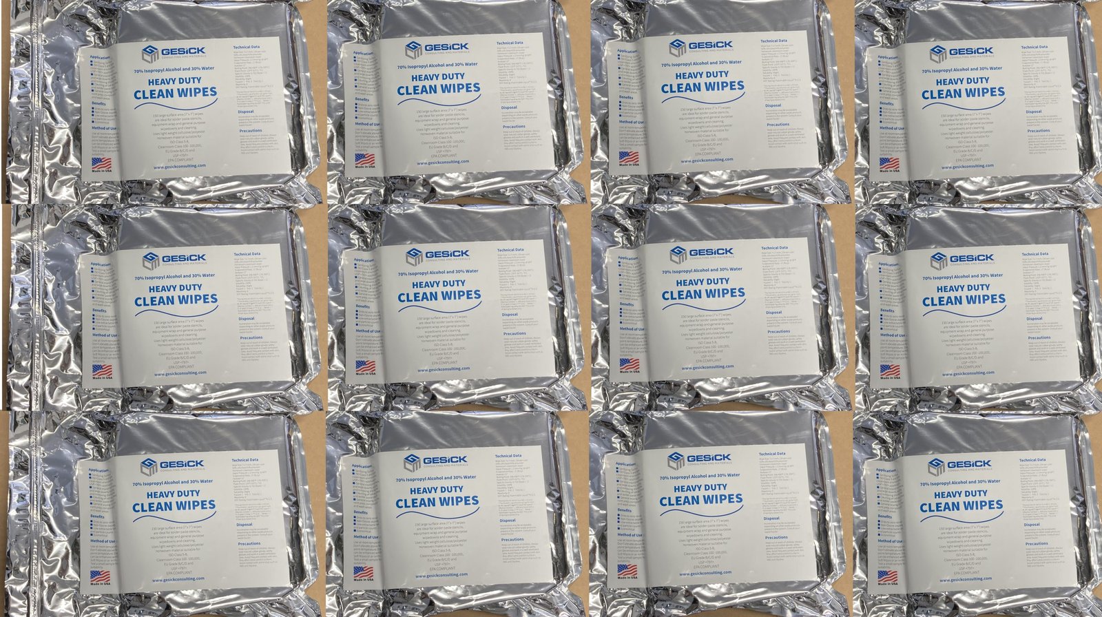 IMG_5766 Gesick Heavy Duty Clean Wipes,70% Isopropyl Alcohol and 30% Water, (7”x7”) 150 Count per pack, 12 Pack/Case - Image 1