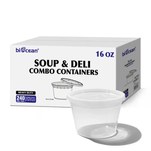 Biocean 16oz clear plastic deli containers with lids