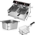 Giantex 3400W Commercial Deep Fryer Dual Tank, 12.8QT Stainless Steel Electric Deep Fryer with 2 Baskets, Lids and Temperature Control for French Fries Turkey Chicken Restaurant Home Kitchen - Image 2