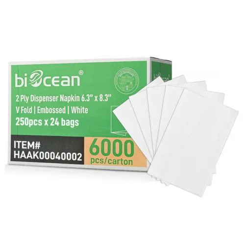 Biocean 2-Ply White Dispenser Napkins 6.3" x 8.3